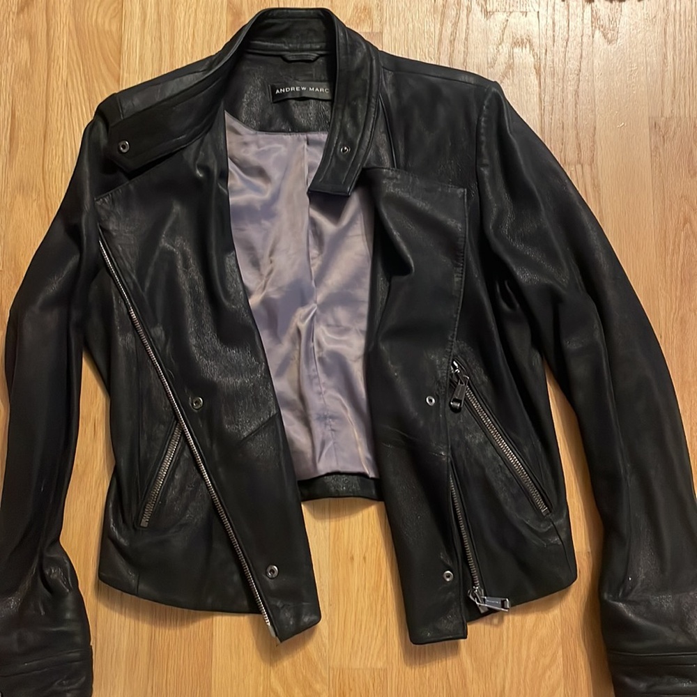 Women’s Genuine Leather Andrew Marc Jacket, pebbled black, size M